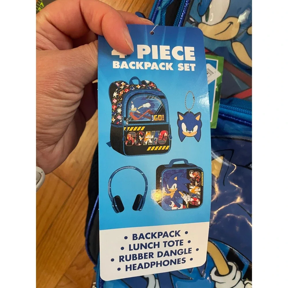 Sonic the Hedgehog 4 Piece Backpack Set Lunch Tote Headphones Blue 17 Inch